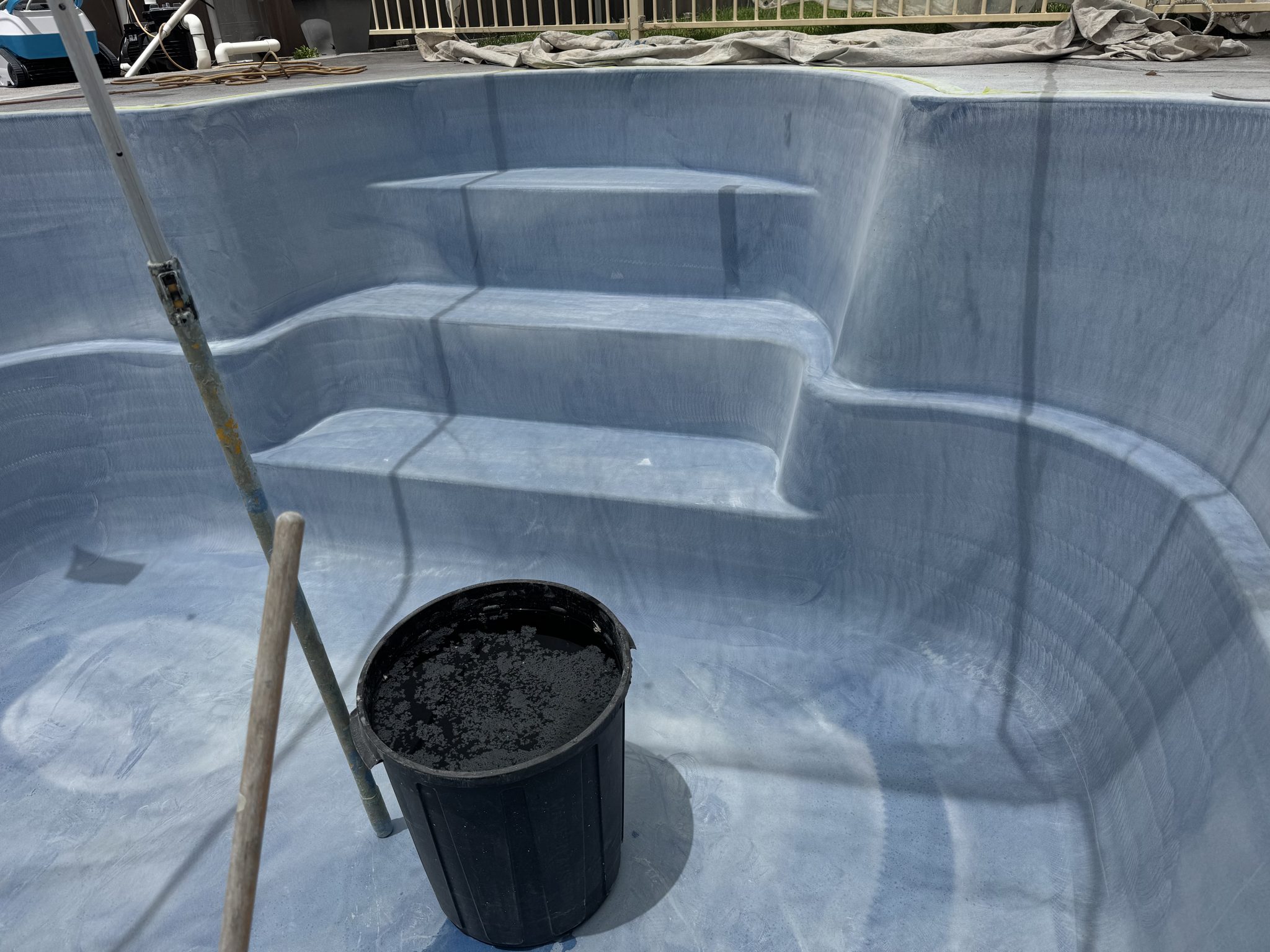 New fibreglass membrane laid over the steps and floor